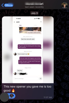 New opener converts a dating-app match into her number for drinks