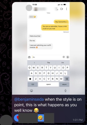 Flirty text exchange he credits to his on-point new style
