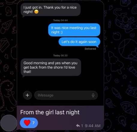 Girl texts a warm thank-you after their date and wants to meet again