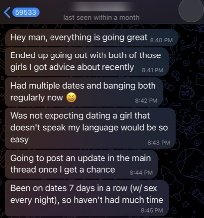 Client dates and sleeps with two women, out seven nights in a row