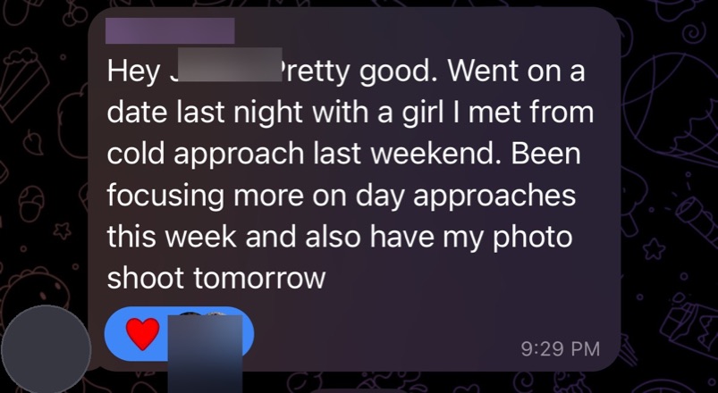 Client recaps a date with a girl he met cold approaching last weekend