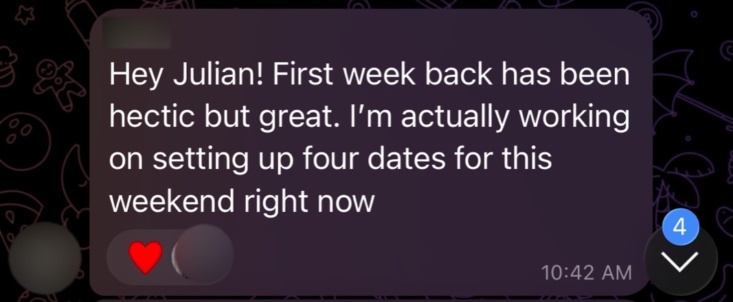 Client is lining up four dates for a single weekend