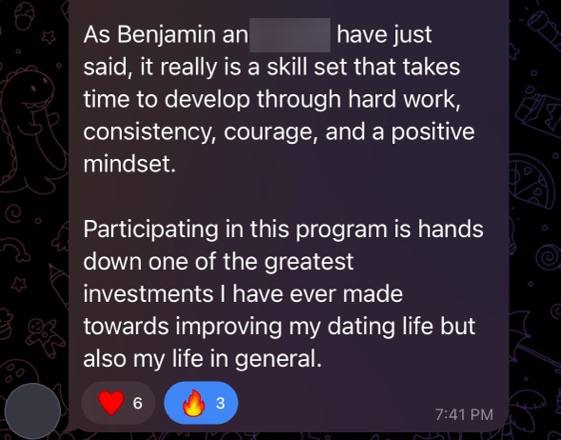 Client calls the program one of his best investments for his dating life