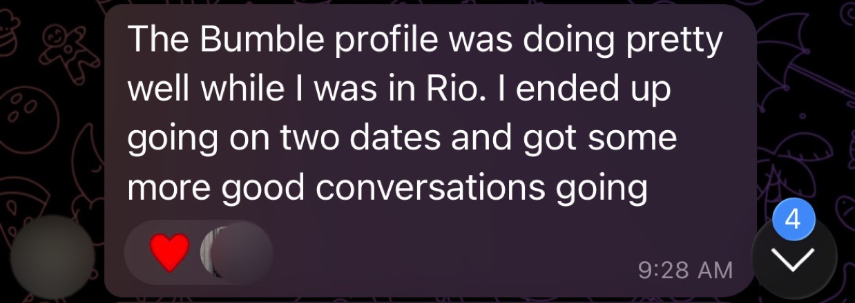Bumble profile lands two dates and more conversations in Rio
