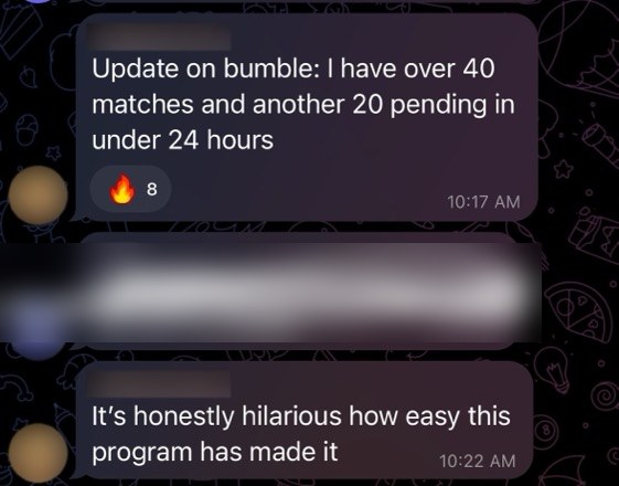 Client pulls over 40 Bumble matches in under 24 hours