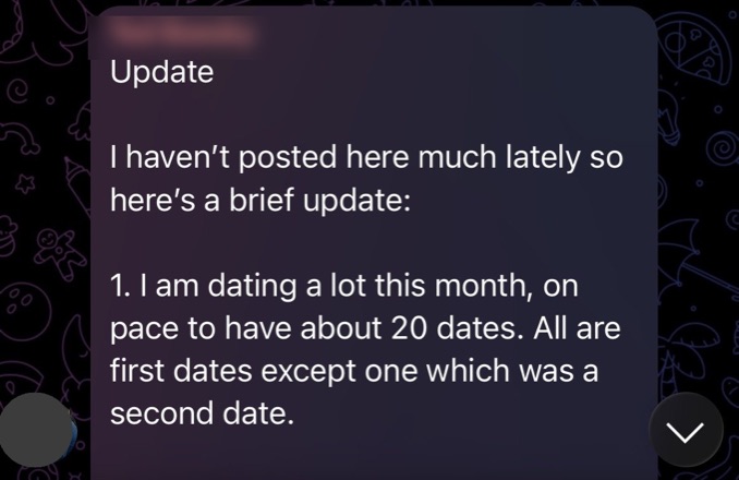 Client is on pace for about 20 dates in one month