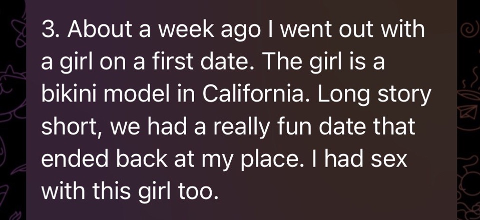 First date with a bikini model ends back at his place